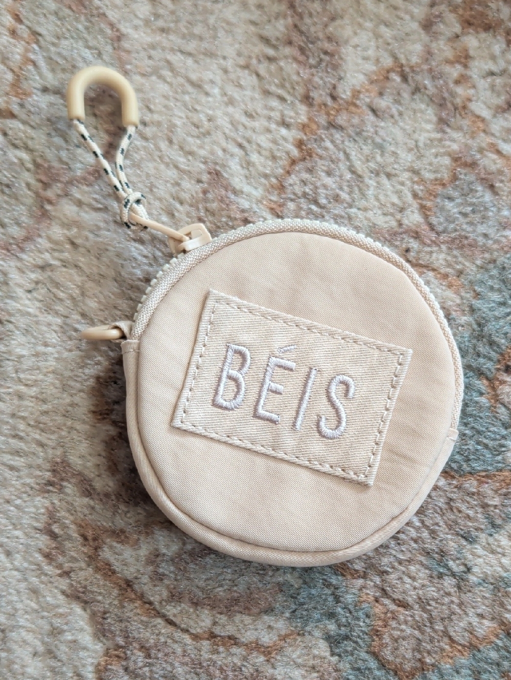 BEIS Small Tan Round Pouch in Light Beige